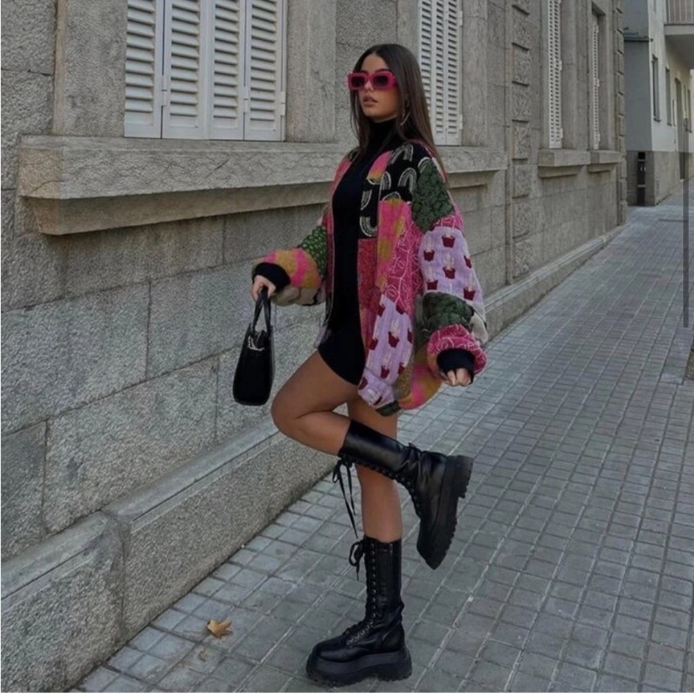 #26 LAST 1! Multicolor patch zip up lightweight bomber coat - Picture 3 of 12